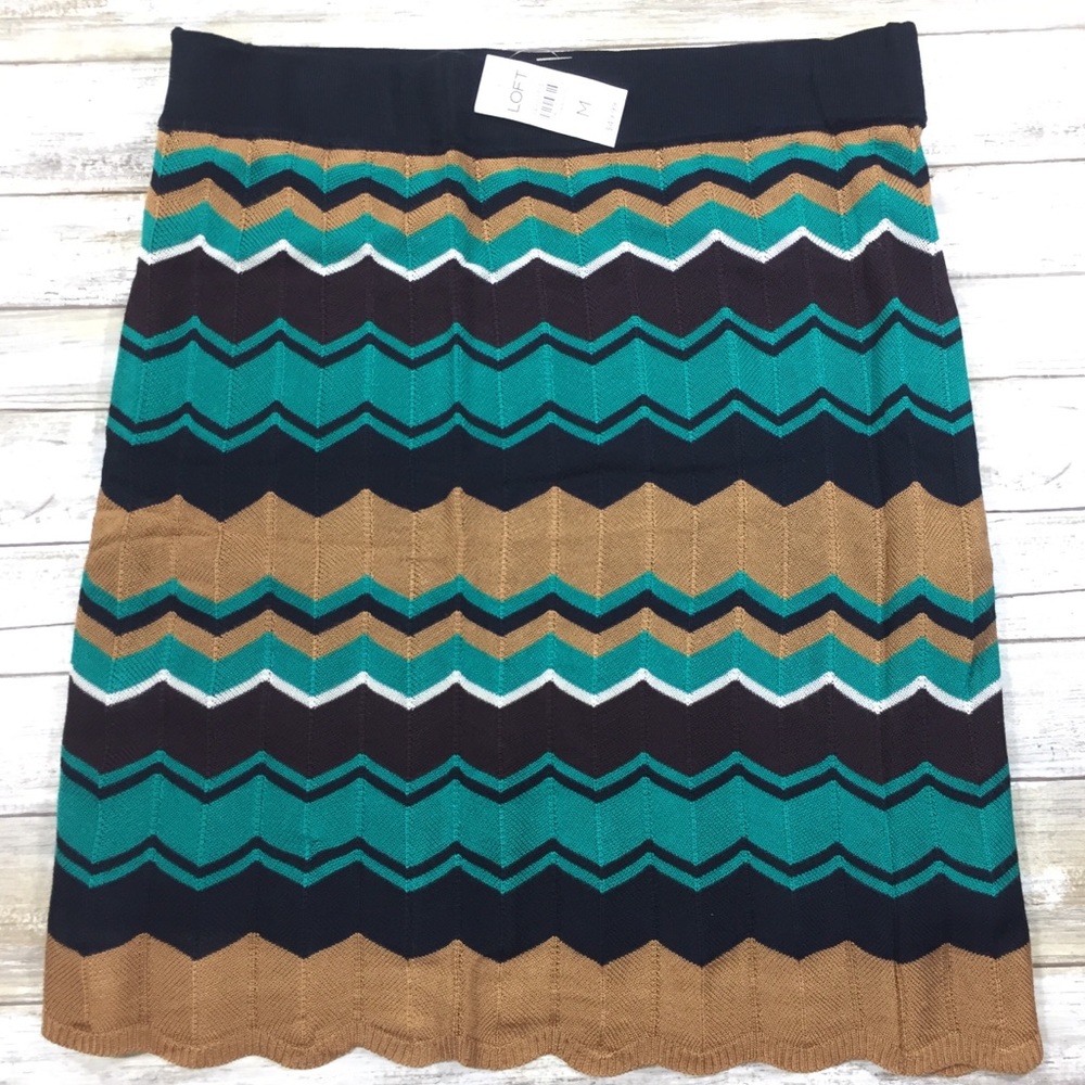 Loft blue striped knit skirt a line women’s medium